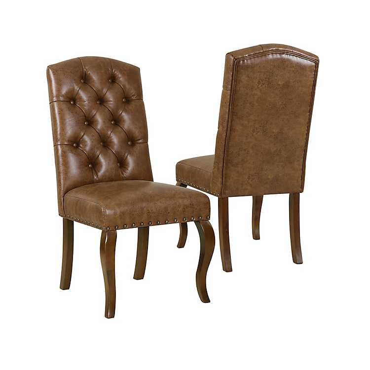 Brown Faux Leather Tufted Dining Chairs, Leather Tufted Chairs