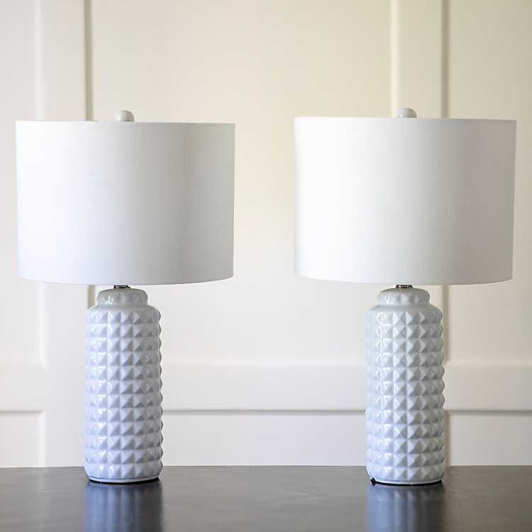 White Studded Ceramic Table Lamps Set, White Ceramic Table Lamp Set Of 2