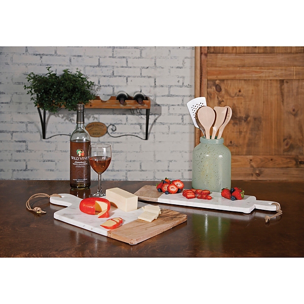 White Marble and Wood Cutting Board Kirklands Home