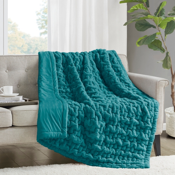 Turquoise faux cheap fur throw blanket