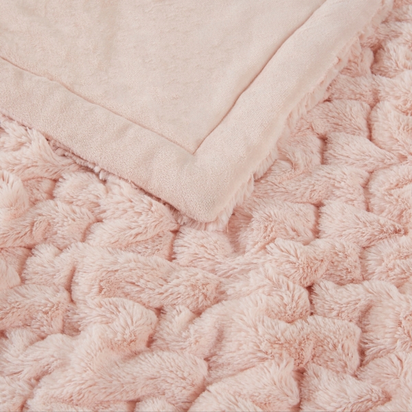 Blush Ruched Faux Fur Throw