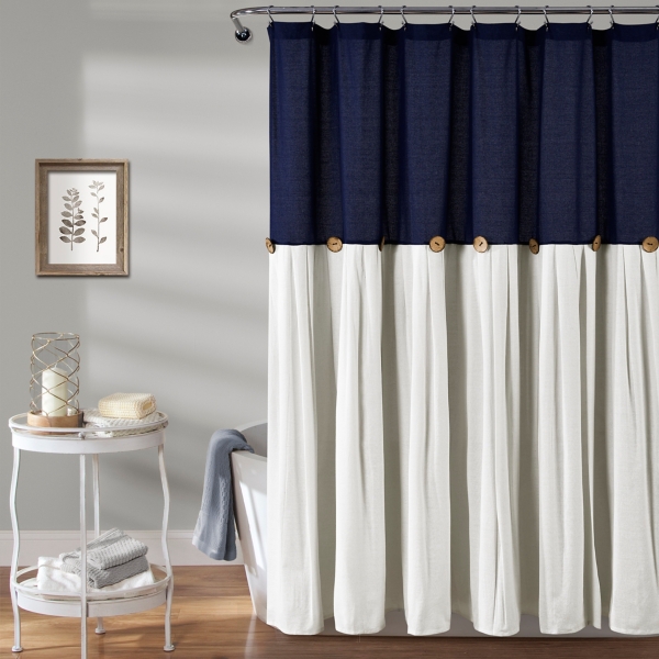 navy and gray shower curtain