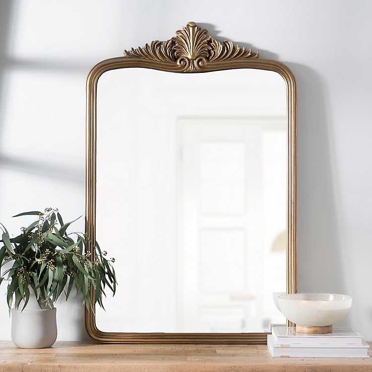 Antique Gold Victoria Scroll Mirror, Long Gold Antique Mirror