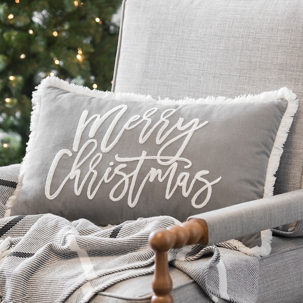 Gray Merry Christmas Accent Pillow 