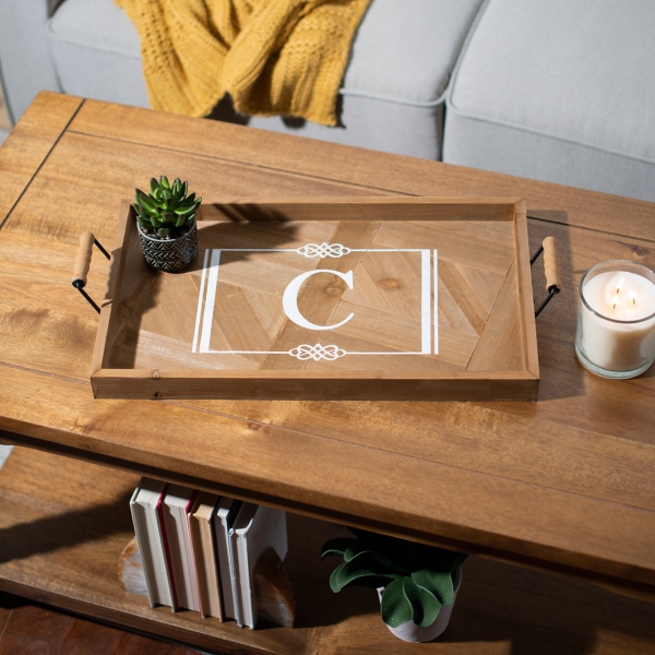 Wooden Rectangular Monogram C Tray Kirklands Home