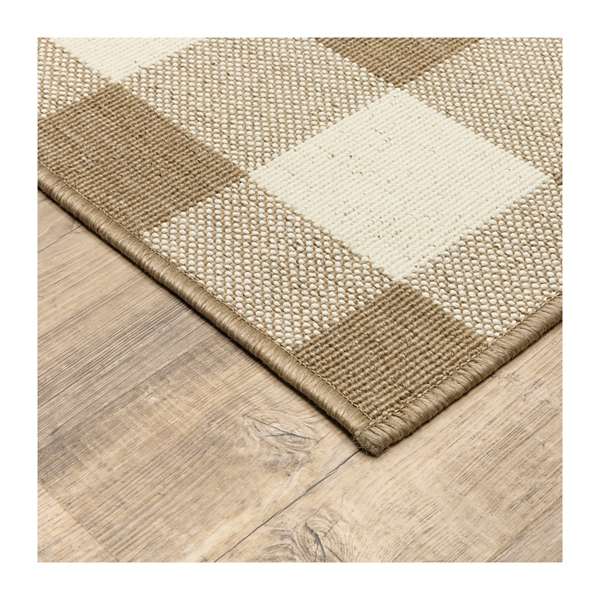 Tan Buffalo Check Outdoor Area Rug, 5x7