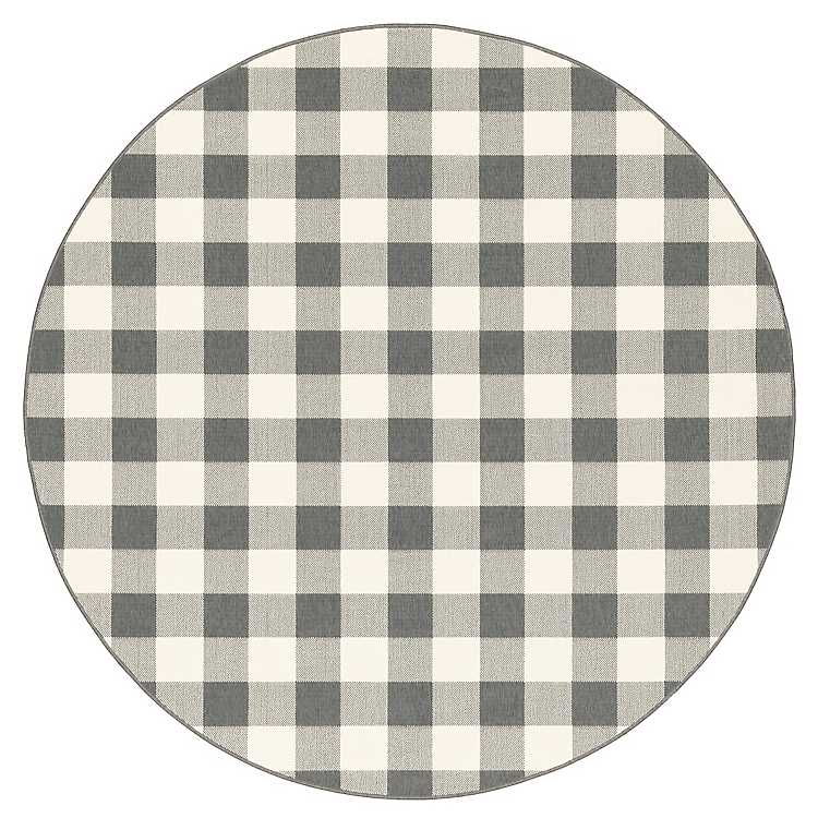 Gray Buffalo Check Round Outdoor Area, Round Outdoor Rugs 7ft