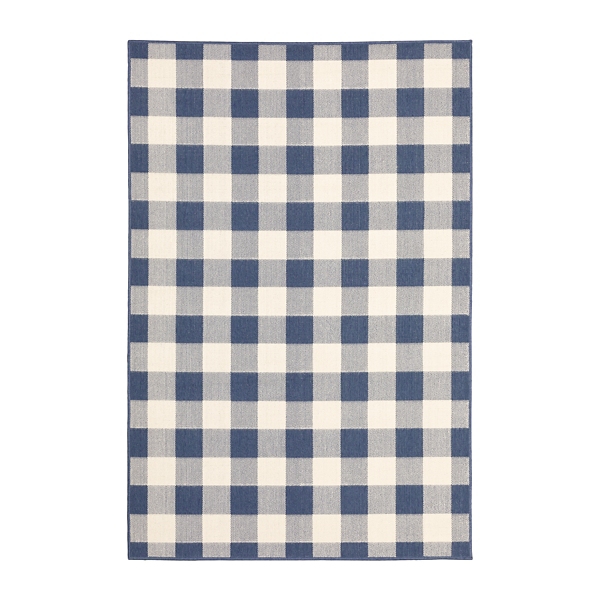 Debao Buffalo Plaid Outdoor Rug, 3x5 Blue and White Checkered Door