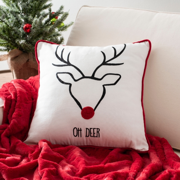 White Oh Deer Silhouette Throw Pillow 