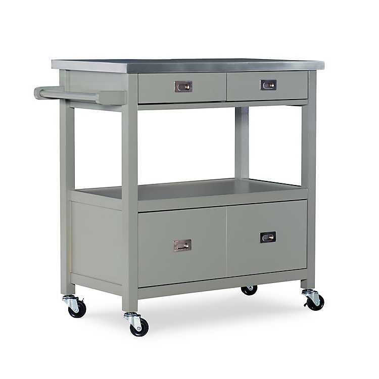 Top Kitchen Cart, Rolling Kitchen Island Stainless Steel Top