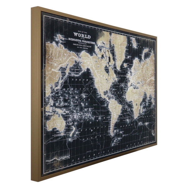 World Map on Black Framed Art Print