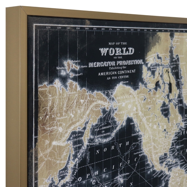 World Map on Black Framed Art Print