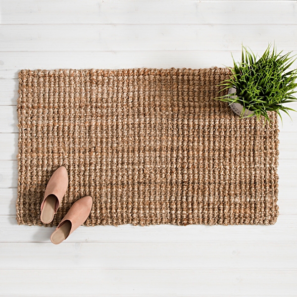 White & Natural Jute Thin Chevron Scatter Rug