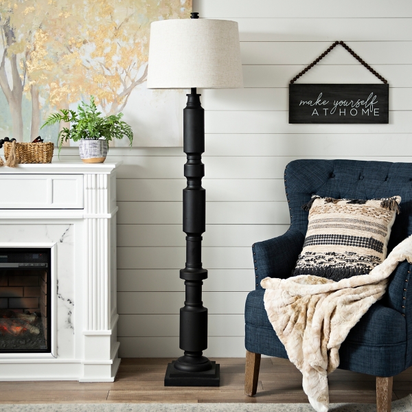 black wood floor lamp