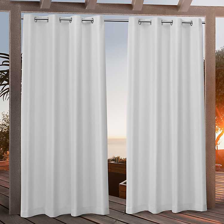 White Nicole Outdoor Curtain Panel Set, White Outdoor Curtains