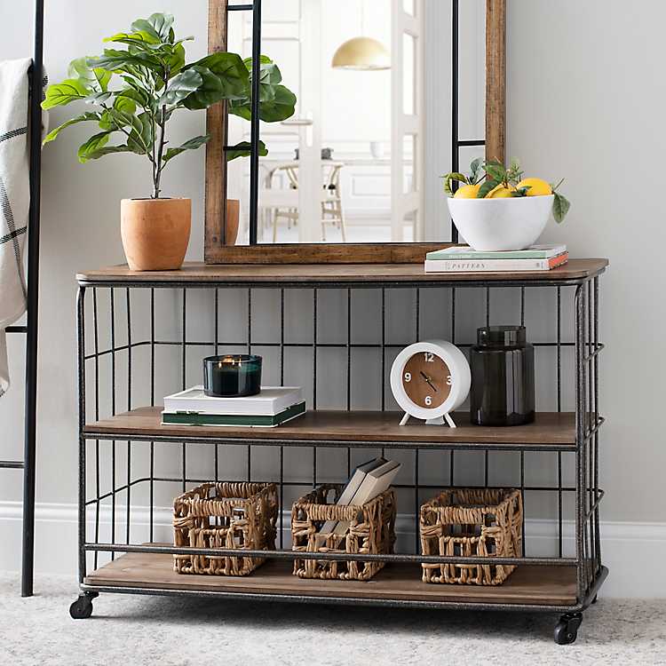 Industrial 3 Tier Rolling Console Table, Industrial Sofa Table With Shelves