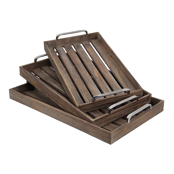Walnut Slatted Wood Trays, Set of 3 Kirklands Home