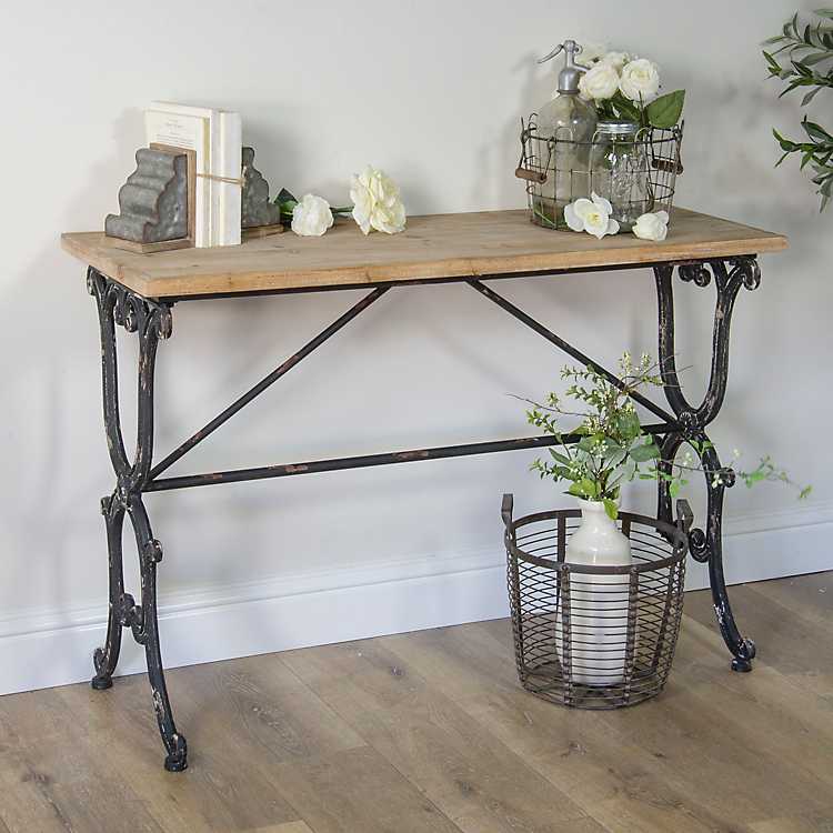 Wood Top Wrought Iron Base Console, Iron Console Table Base
