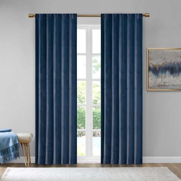 Navy Velvet Greta Curtain Panel Set, 84 in.