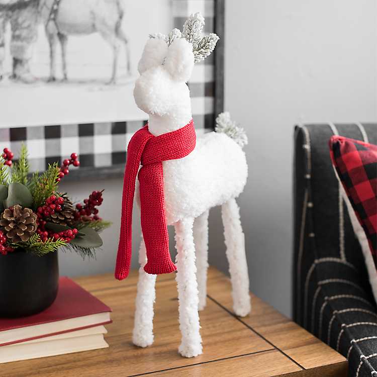 Standing White Reindeer with Red Scarf | Kirklands Home