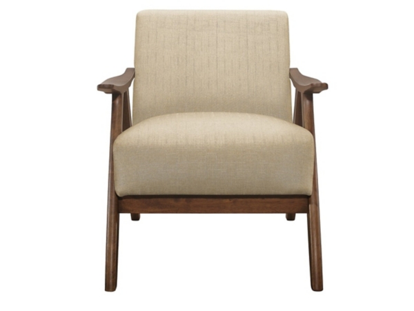 Beige Mid-Century Hazel Wood Frame Accent Chair