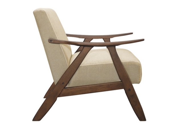Beige Mid-Century Hazel Wood Frame Accent Chair