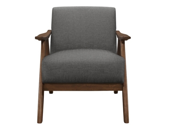 Gray Mid-Century Hazel Wood Frame Accent Chair