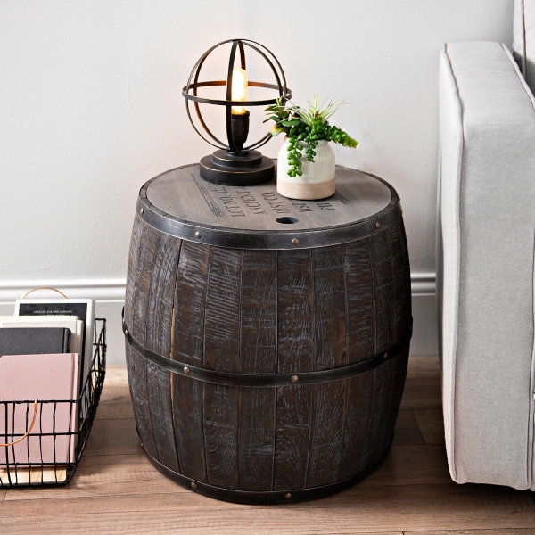 Short Whiskey Barrel Storage Accent, How To Make A Whiskey Barrel End Table