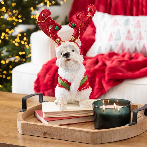 Christmas Dog Statue in Red Antlers Kirklands Home
