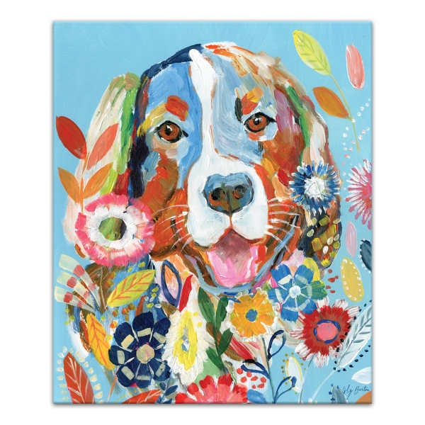 Bright Floral Dog Canvas Art Print by Barton | Kirklands Home