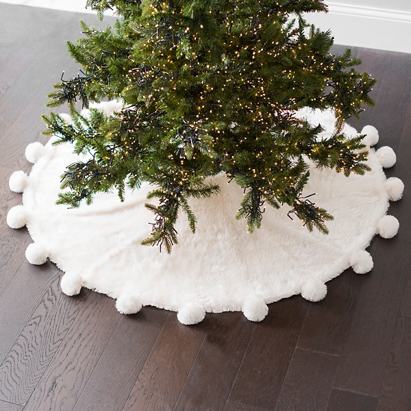 Faux Fur Christmas Tree Skirt with Pom Poms | Kirklands Home