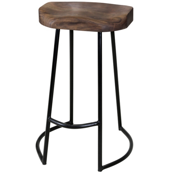 Acacia Wood Seat Wrought Iron Base Counter Stool