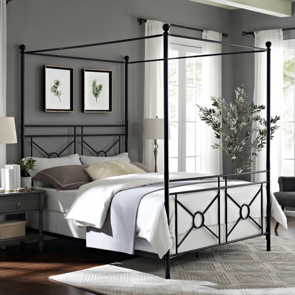 Black Macgregor Metal X Panel King Canopy Bed Kirklands