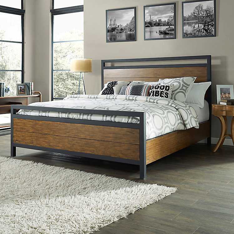 Industrial Wood With Metal Frame Queen, Metal And Wood Queen Bed Frame