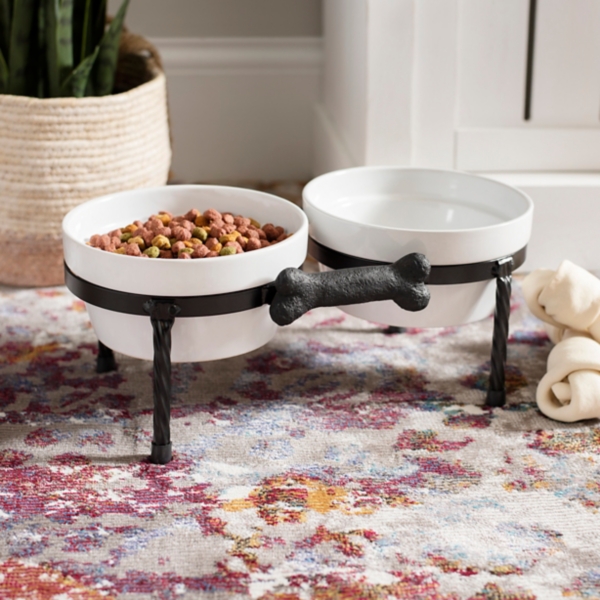 ceramic dog bowl set with stand