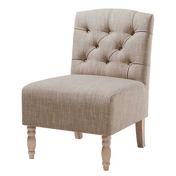 Beige Luna Tufted Armless Accent Chair, Armless Accent Chair