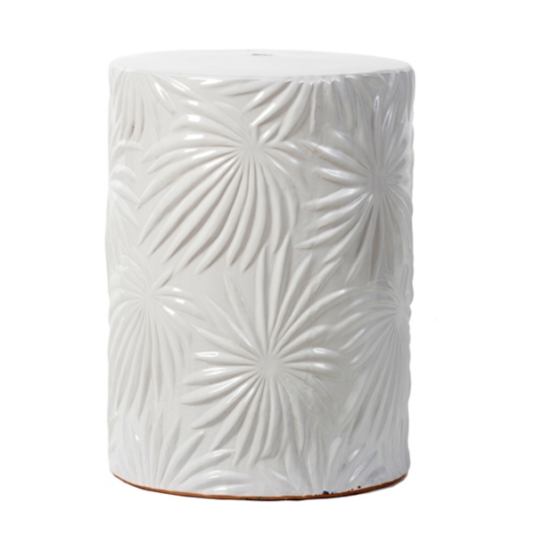 White Embossed Palm Leaf Garden Stool | Kirklands Home