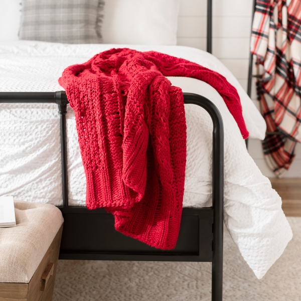 Red Cable Knit Throw