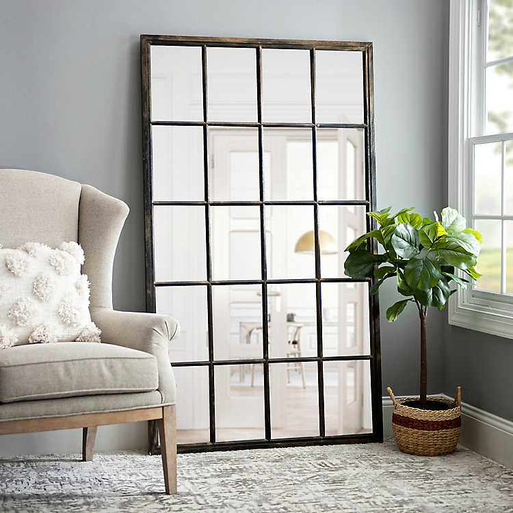 Wooden 20 Pane Leaner Mirror 40x67 In, How To Make A Mirror Look Like Window Pane