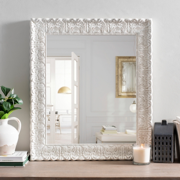 white framed mirror