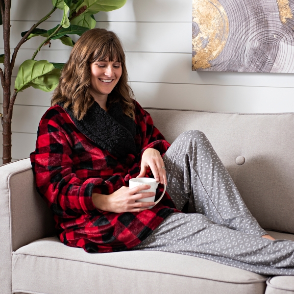 Red and Black Plaid Berber and Sherpa Robe, L/XL Kirklands Home