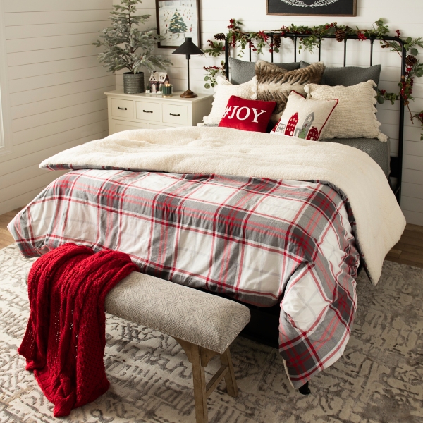 Red Plaid and Sherpa 3-pc. King Comforter Set | Kirklands Home