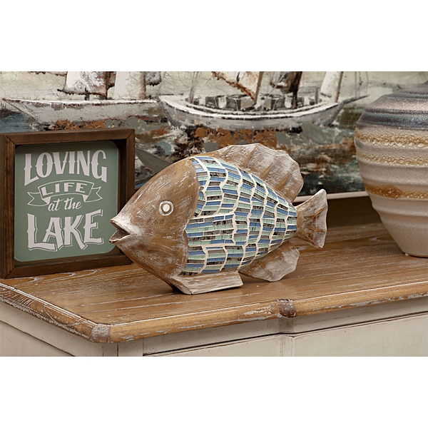 Andros Carved Wood and Mosaic Fish Statue Kirklands Home