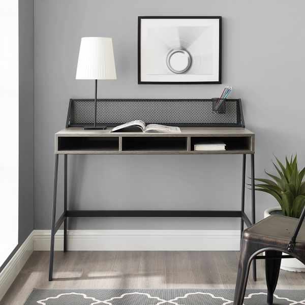 Gray Wood and Black Metal Industrial Computer Desk Kirklands Home