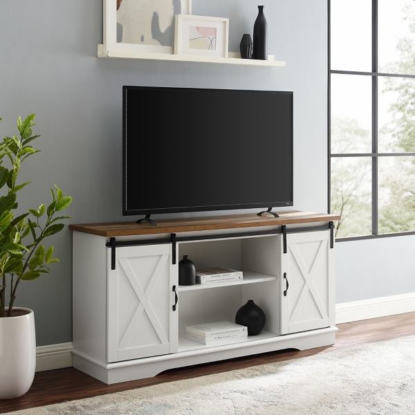 Distressed white store tv cabinet