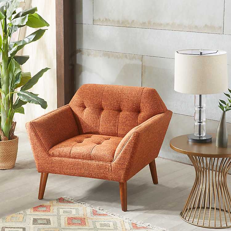 Orange Newman Mid Century Accent Chair, Orange Living Room Chairs