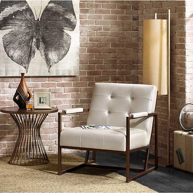 White Walden Faux Leather Accent Chair, Leather Living Room Chairs