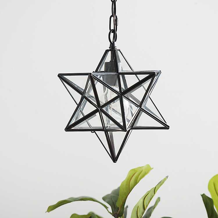 Metal And Glass Star Pendant Light, Metal Star Hanging Lamp