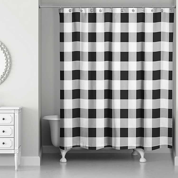 Black Buffalo Check Shower Curtain, Black And Grey Shower Curtain