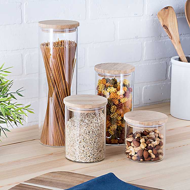 Glass Jars Containers with Bamboo Lids I Canister Sets for Kitchen Set of 